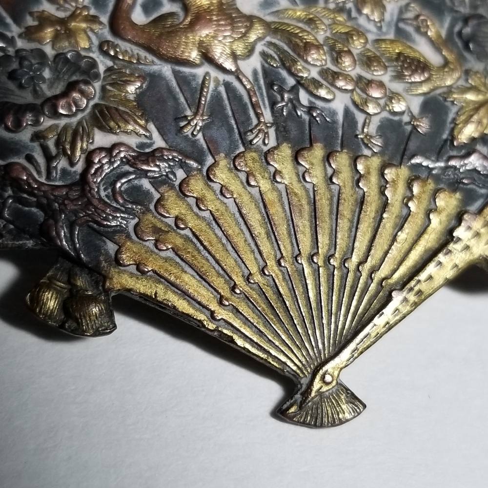 Broche Ancienne Japonaise Shakudo - Période Meiji Vers 1880, Métal Précieux, Vintage, Occasion
